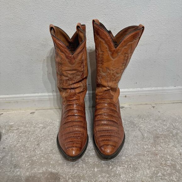 Botas Jaca Brown Western Lizard Print Vintage Mens Boots Sz 30.5EE